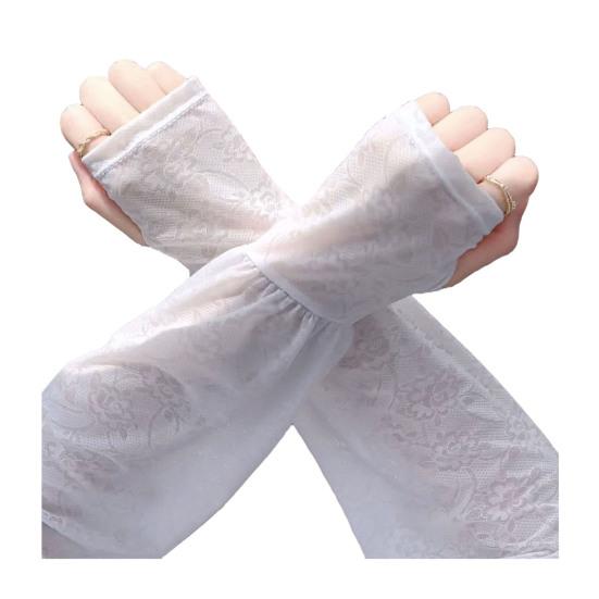 Summer Lace Arm Sleeves for Women UV Sun Protection Fingerless Long Gloves Floral Lace Sunscreen Sleeve for Driving Cycling