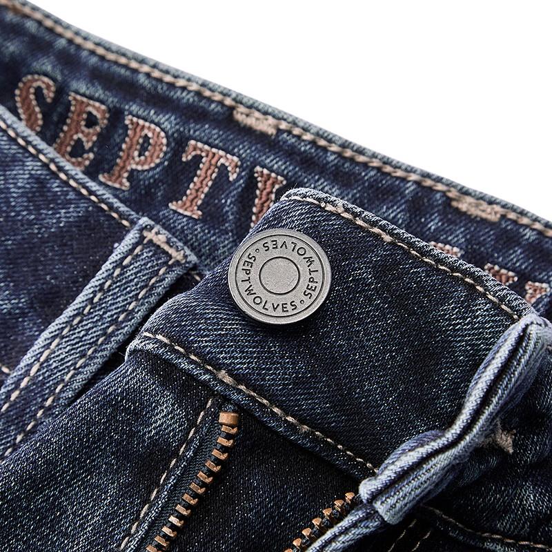 Septwolves Men's Lycra Washed Straight-Leg Jeans