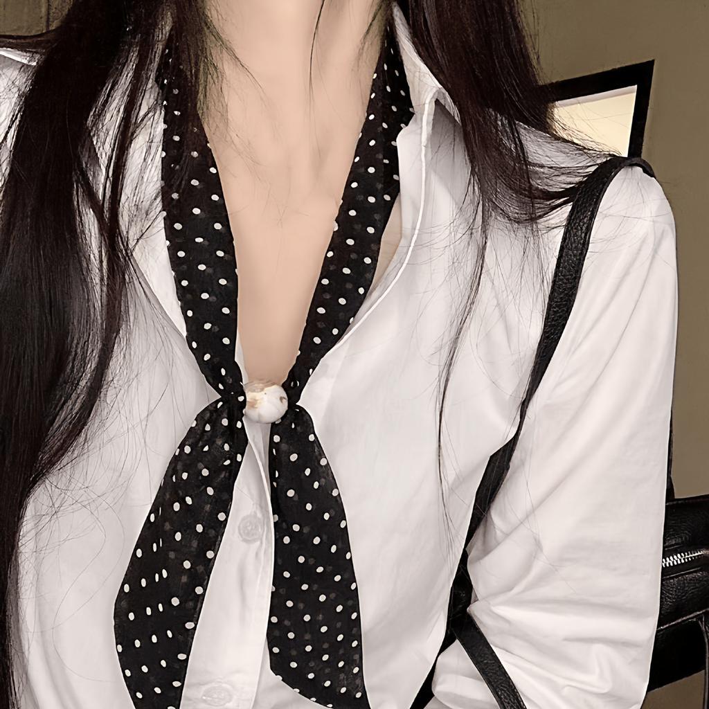 Polka dot beaded polka dot neck silk scarf women's new versatile long high-end headband accessories scarf