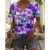 Fashion Women's V-Neck T-Shirt Summer Casual Outdoor Short Sleeve Tops Floral Printed Style OverSize Loose Women's Clothing