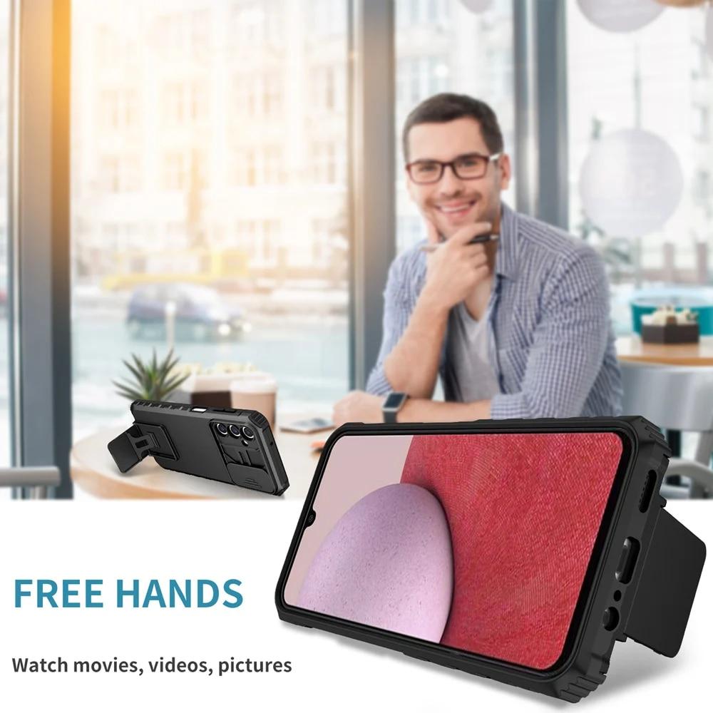 KEYSION Противоударный чехол для Samsung A05S A05 A15 A25, защита объектива слайд-камеры, задняя крышка для телефона с подставкой для Galaxy S23 FE