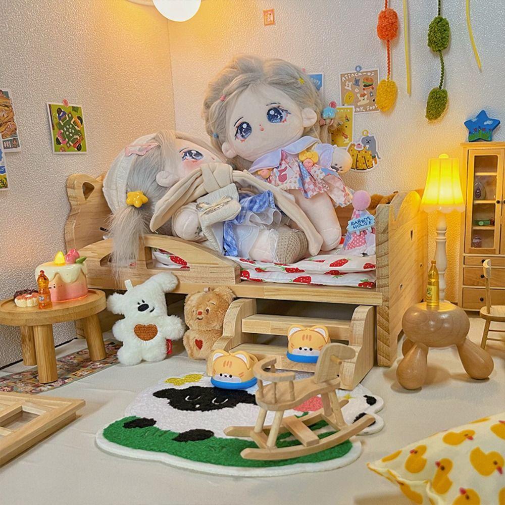 С лестницей Кукольная миниатюрная кровать Свинья Кролик Кукольный домик Игрушечная кровать Изысканная деревянная мини-кровать BJD куклы