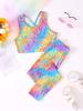 Girls Athletic Leggings Yoga Pants Sleeveless Crop Tank Tops Outfit for Kids Workout Cheer Dance Run 7-14 Years