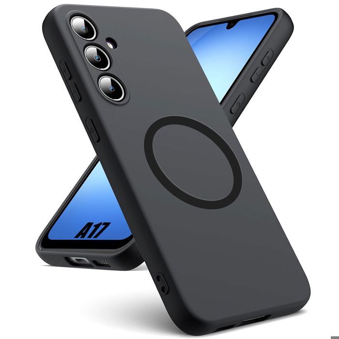 Coque pour Samsung Galaxy A17 4G/5G, Silicone Liquide Anti-Rayures avec Cercle Magnétique - Noir