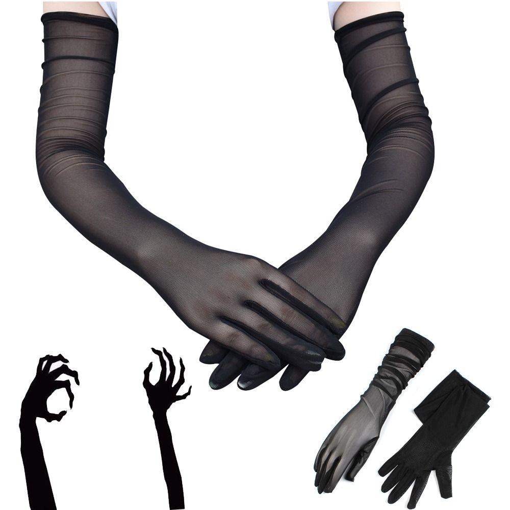 Хэллоуин Перчатки сетчатые прозрачные на всю руку Перчатки-колготки для пальцев Бесшовные варежки Длинные прозрачные