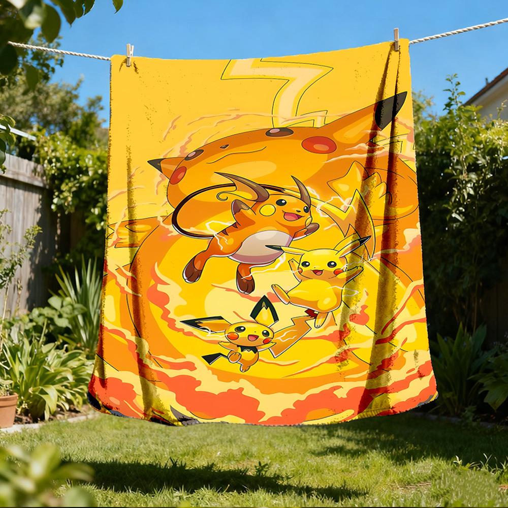1pc Pikachu, Raichu Outdoor Flannel Blanket, Lightweight Warm Cozy for Travel Camping Office Soft Polyester Fabric