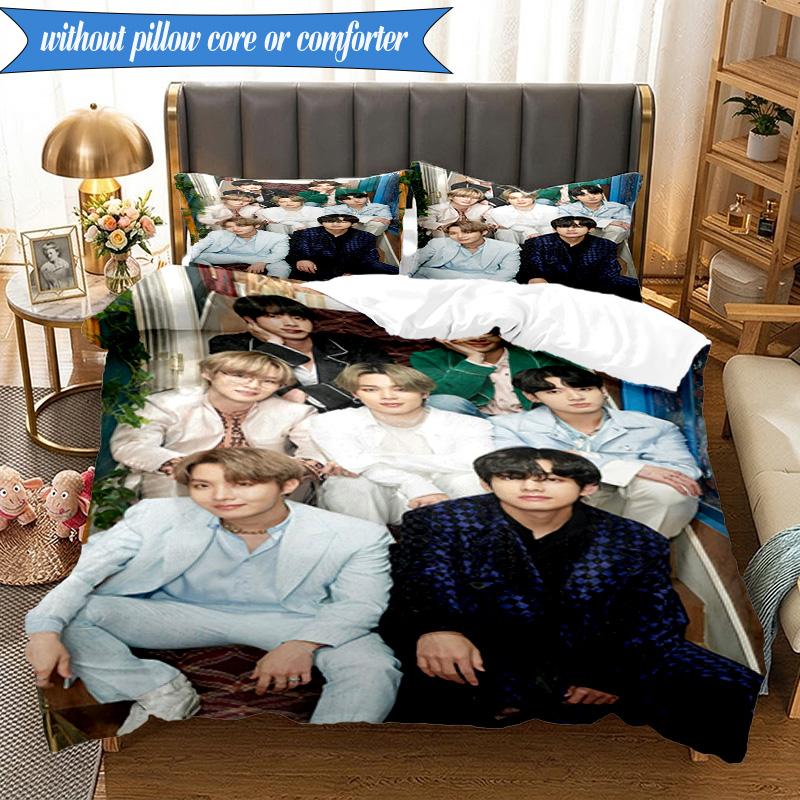 Colorful kpop Gathering 3pcs K-pop music group Bedding set,Ideal for Bedroom, Dormitory,Including Duvet Cover And 2pcs Pillowcases,Fan gifts