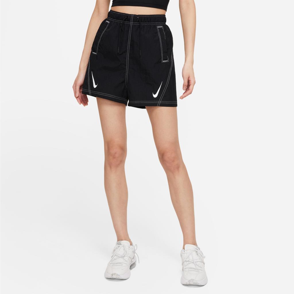 Nike Logo Print Contrast Stitching Mid-Rise Sports Shorts Women Shorts Black DD5593-010