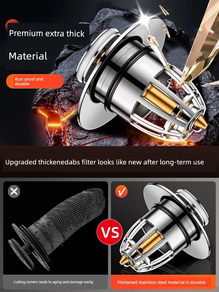 Sink Drain Plug with Pop-Up Core, Universal Press-Type Anti-Odor Drain Accessory for Washbasin and Sink