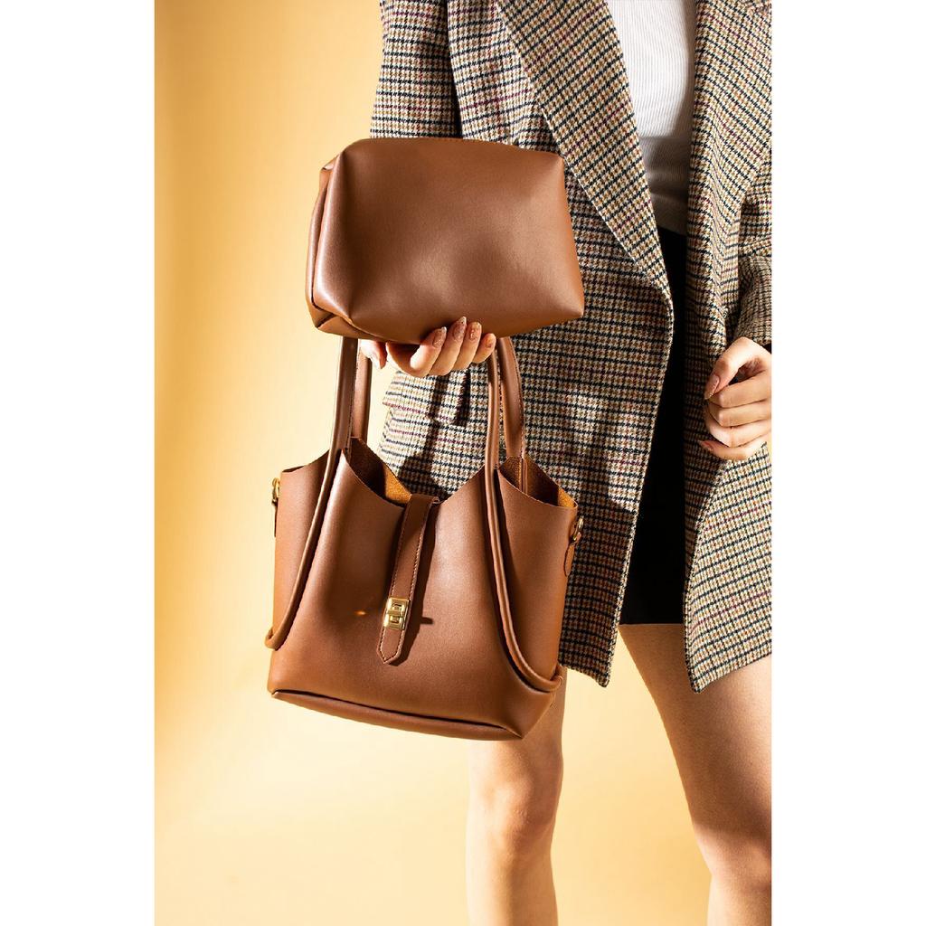 Women's Black Zippered Two-piece Cross Strap Hand Shoulder Bag