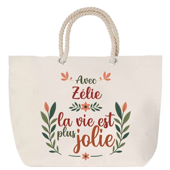 Sac de plage - PLANETEE - Zélie la vie est plus jolie - Grand format - Anse corde - Imprimé en France