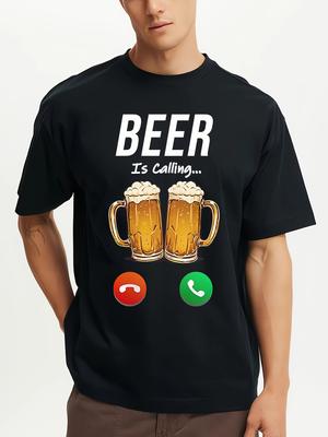 Men'S Casual Elastic Short Sleeved Round Neck T-shirt, Men'S Fun Beer Pattern Printed T-shirt,