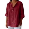 Women's Fashion Casual V-Neck Buttoned Seven-Point Sleeve Cotton T-Shirt Top