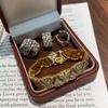 Итальянский Ретро Стиль Ткань Полностью Алмазное Полое Кольцо Браслет Серьги Премиум Легкая Роскошь Стиль Старых Денег Комплект