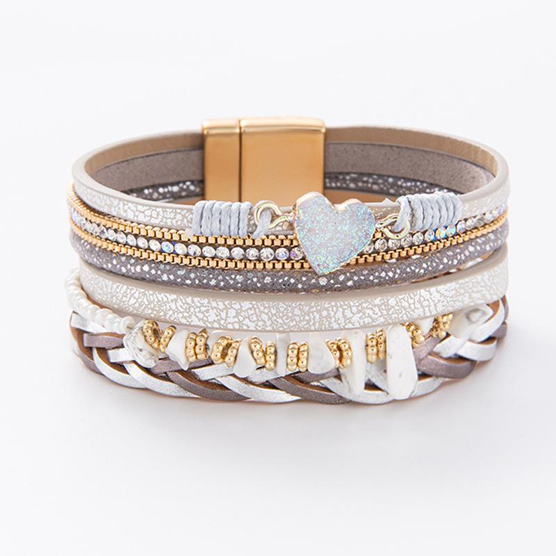 Богемный кожаный браслет с камнем из смолы для женщин и девочек, многослойная обертка, ювелирные изделия на запястье, подарки