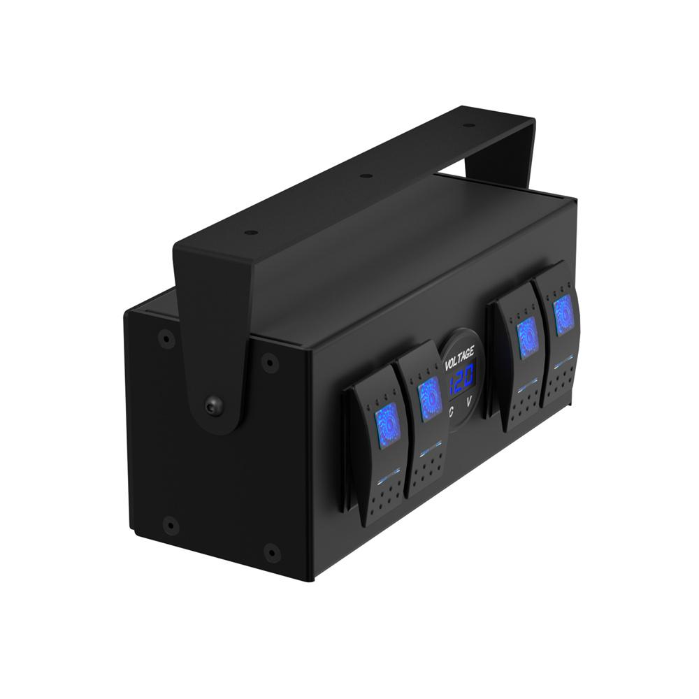 4 Gang Rocker Switch Box 12V/24V On Off Switch With Voltmeter For Boat Car Truck