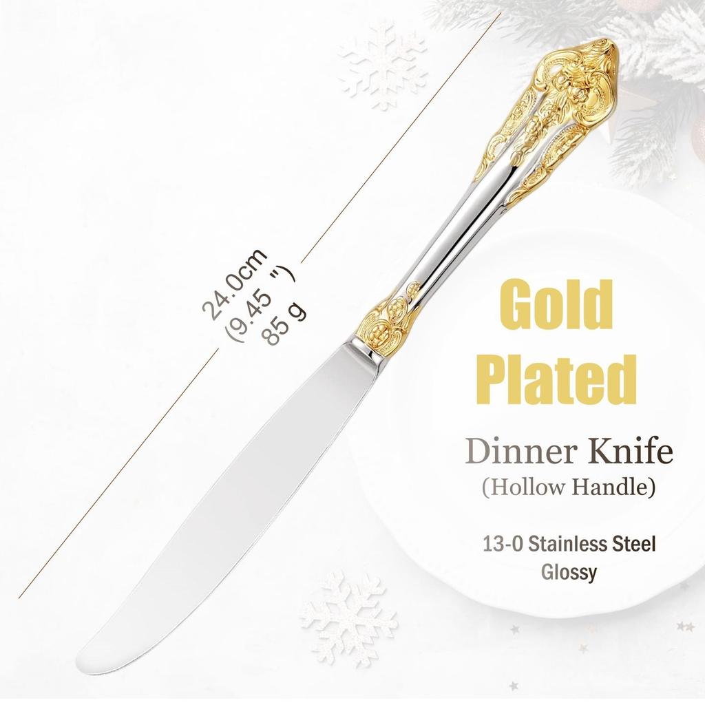 Набор столовых приборов из нержавеющей стали серебристого цвета, винтажные столовые приборы, ручки с полостью, столовое серебро для свадьбы, барокко, 18/10, глянцевое золото
