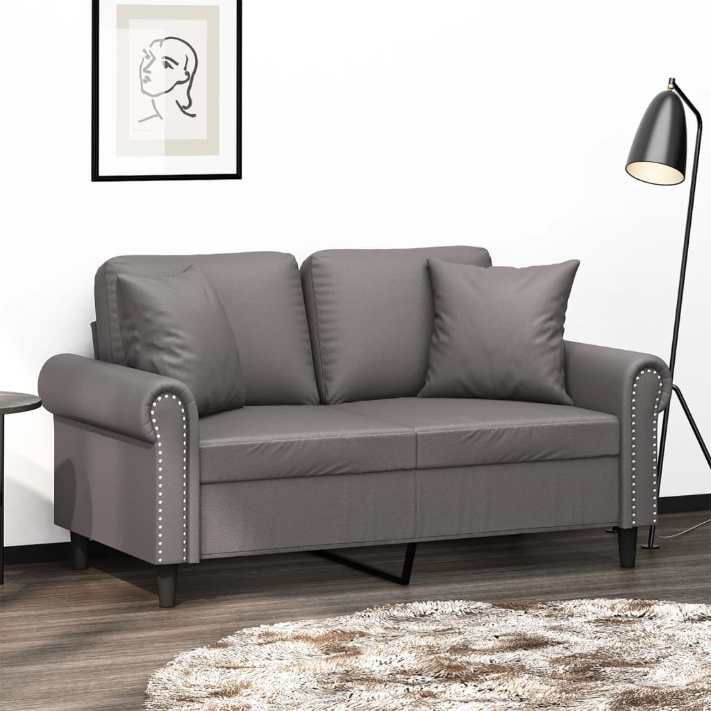 Vidaxl 2-Osobowa Sofa Z Poduszkami, Szara, 120 Cm, Sztuczna Skóra