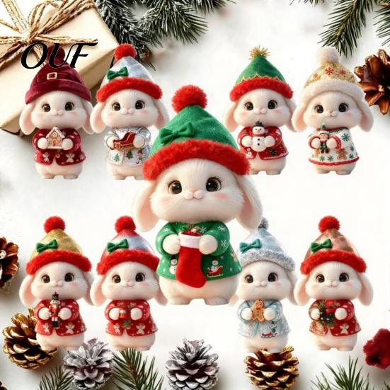 Decorative Hanging Ornaments for Porch Christmas Bunny Wooden Ornament, 2D Flat Rabbit Decor with Santa Plaques Hat, Holiday Tree Pendant Wreath Door,