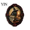 Gothic Style Office Cubicle Decor Halloween Wooden Refrigerator Magnet, Vintage Fridge Magnets, Oval Frame Decorative Soft Magnetic Stickers