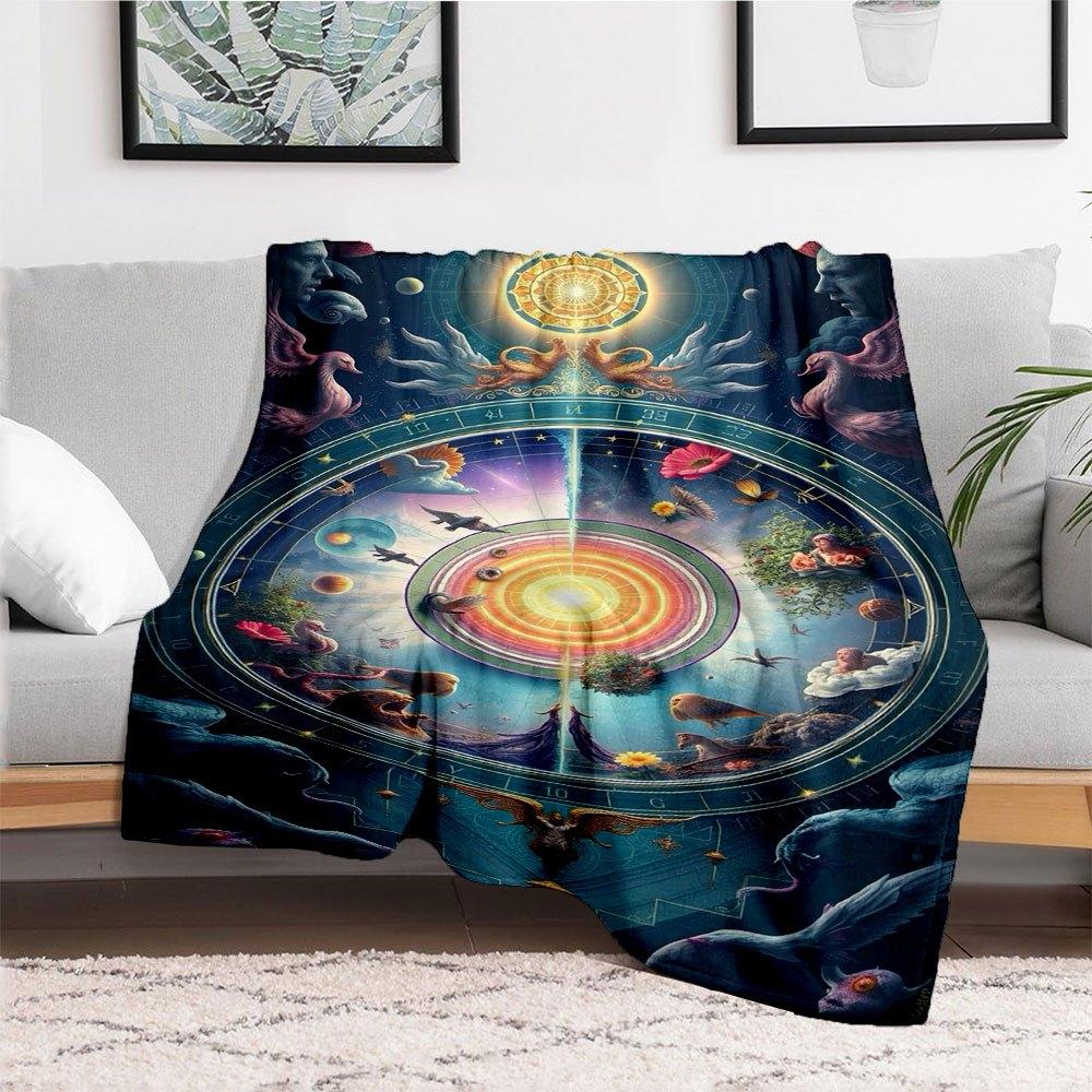 "Divine Harmony: Celestial Zodiac Art Print"Blanket Flannel Throw Blanket for Sofa, Bed, Travel, Camping, Office