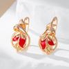 Модные серьги-капли цвета розового золота с красной эмалью для женщин, с натуральным цирконом, в виде цветка, для свадьбы, вечеринки, винтажные украшения для девушки