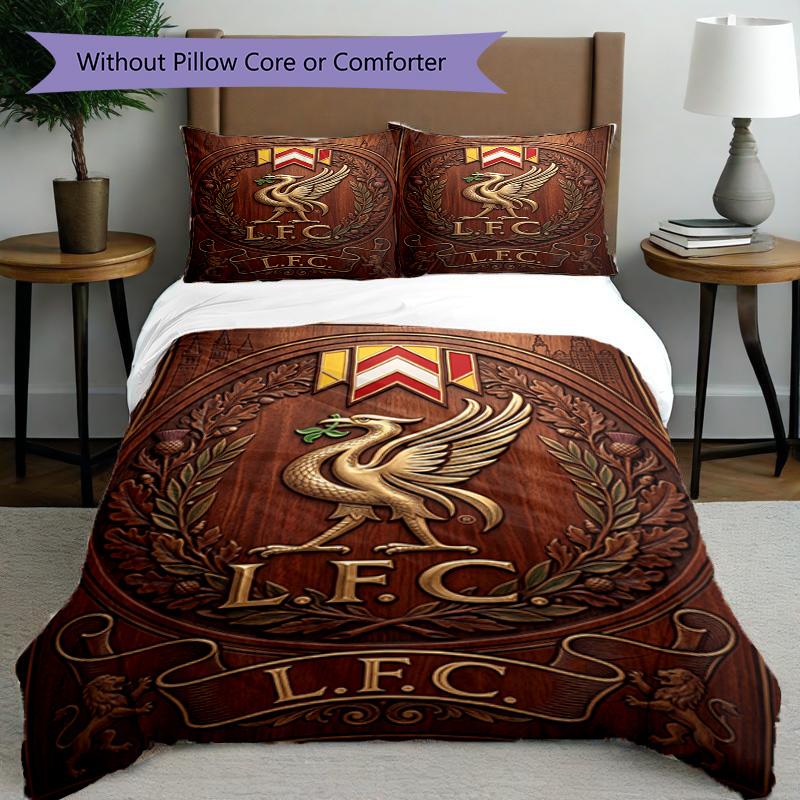 3pcs Duvet Cover Set (1*Duvet Cover + 2*Pillowcase, Without Core), Liverpool Football Club Print Bedding Set, Bedroom Decor, All‑Season, Birthday Gift