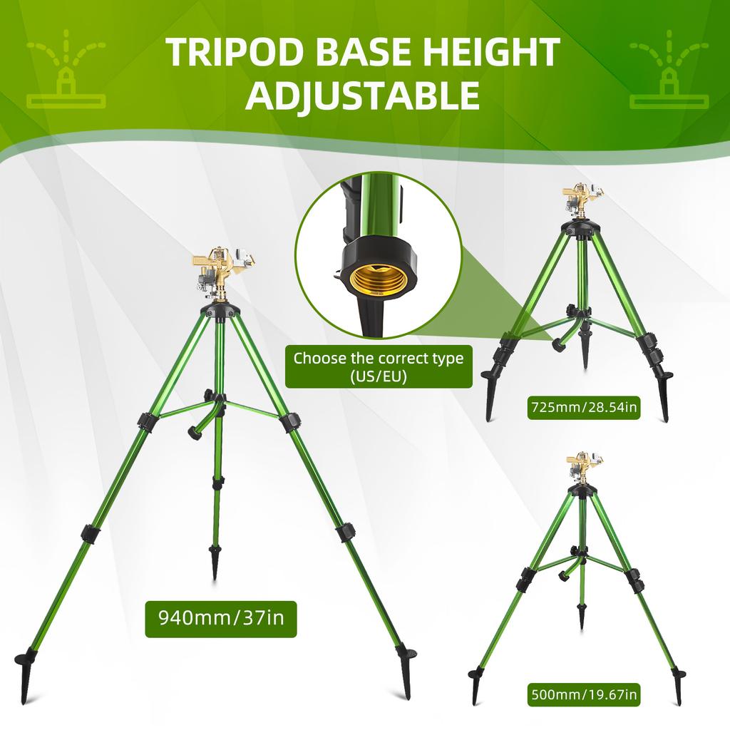 Impact Sprinkler on Tripod Base Heavy Duty Lawn Sprinkler 360 Degree Large Area Irrigation Brass Sprinkler Nozzle and