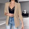 Women Suit Coat Lapel Long Sleeve Flap Pockets Suit Jacket Solid Color Open Front Office Lady Business Outwear