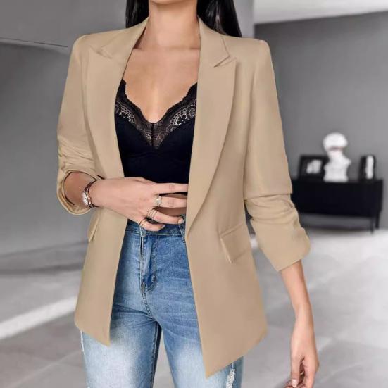 Women Suit Coat Lapel Long Sleeve Flap Pockets Suit Jacket Solid Color Open Front Office Lady Business Outwear