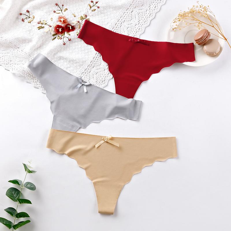 3Pcs/Set Sexy Thongs Women's Ice Silk Panties Underwear Seamless Solid G-String Thongs Low Waist Female Lingerie T-back
