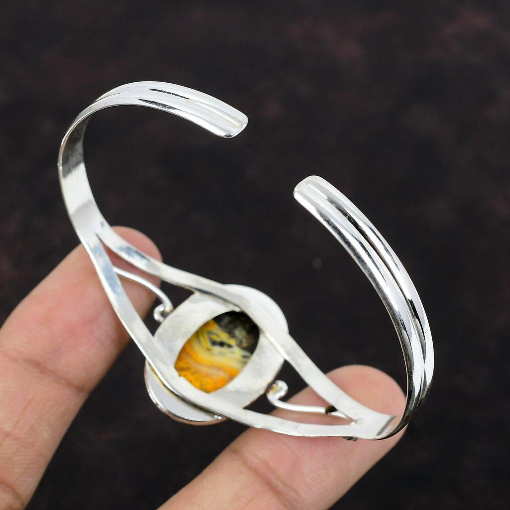 Браслет Bumble Bee Jasper, ювелирные изделия из натуральных драгоценных камней, браслет из стерлингового серебра 925 пробы, регулируемый браслет-манжета, дизайнерский браслет ручной работы, подарок для мамы
