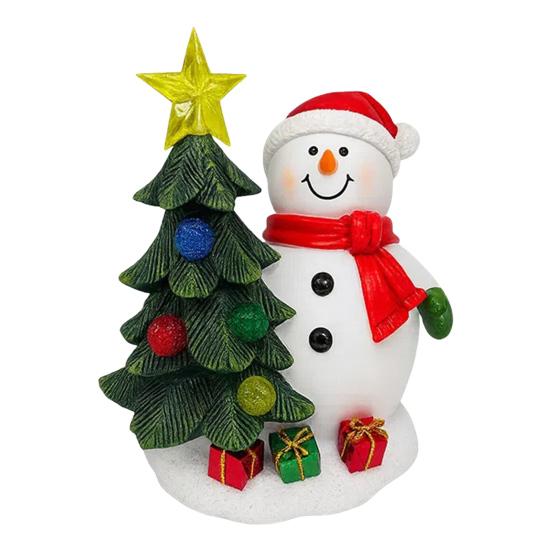 Christmas Santa Figurine Solar Light Resin Snowman Santa Claus Tree Statue Decorative Lamp Home Office Desktop Ornament