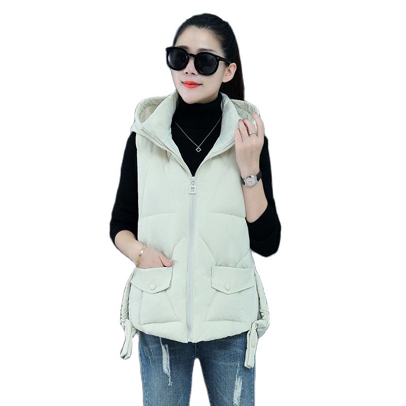 Осенне-зимний женский однотонный жилет с воротником-стойкой, короткий жилет с капюшоном, куртка с хлопковой подкладкой, женский ветрозащитный теплый жилет