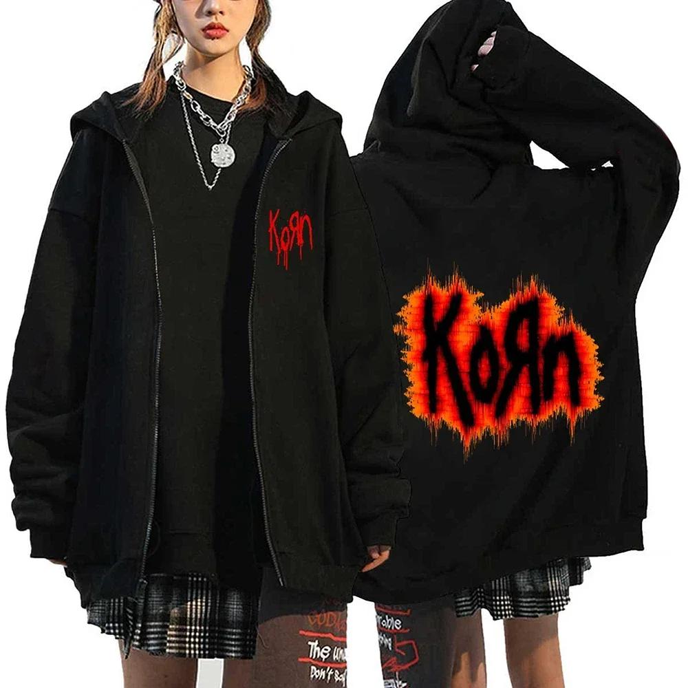 Толстовки Korn Rock Худи Мирового Турне Свитшоты на Молнии Куртки Korn Rock Metal на Молнии Флисовые Объемные Куртки Пальто Хип-Хоп Уличная Одежда