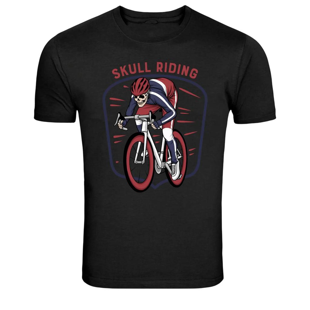 Skull Riding Bicycle Cyclist Graphic T-Shirt