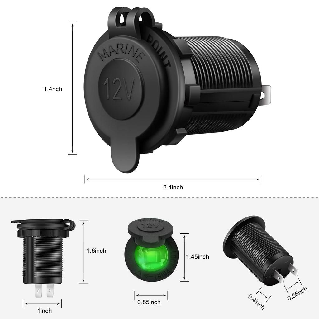 Розетка прикуривателя автомобиля морской мотоцикл ATV RV розетка прикуривателя 12 В водонепроницаемая вилка (Светодиод зеленый) ЖСМС