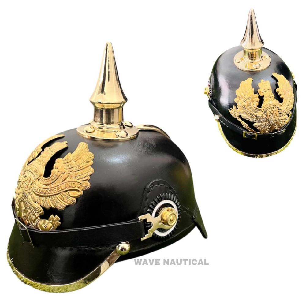 German Leather Pickelhaube Helmet Prussian Helmet, Spiked German Officer Gift