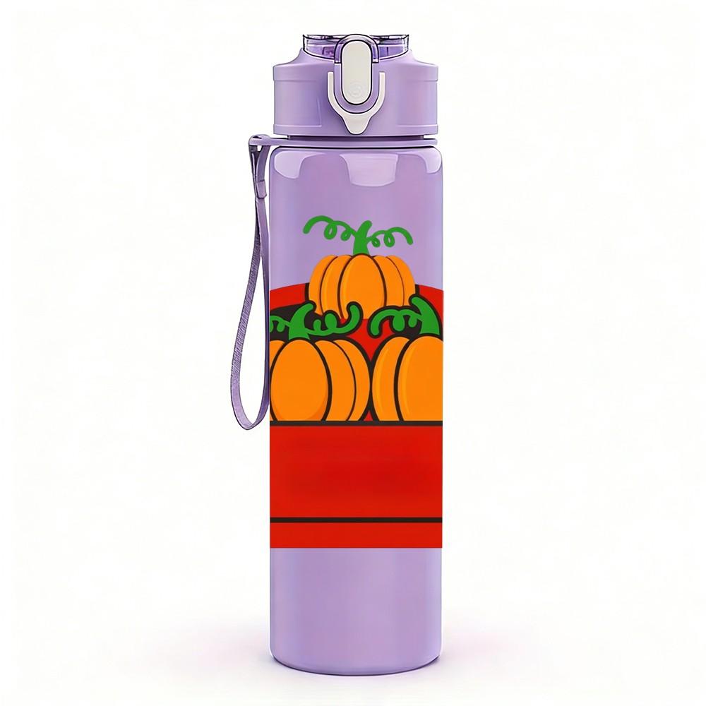1PC Pumpkin Red Truck Fall Autumn Theme 750ml Color Plastic Sports Water Bottle Leakproof Flip Straw Lid Suitable for Sports Office Home Use