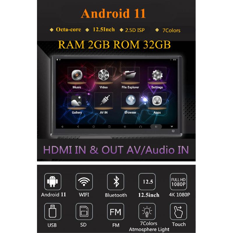 125" Телевизор в подголовник 1080P Автомобильный монитор Планшет Android 11 Мультифункциональный Сенсорный экран