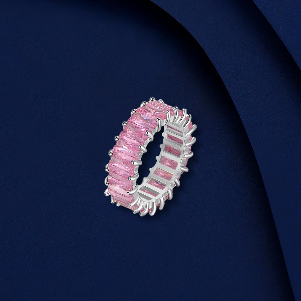 Fashion Rectangular Ring Hip-hop Colored Cubic Zirconia Universal Ring For Men And Women