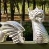 Готическая садовая статуя дракона, фигурка дракона из 3 частей, всепогодное уличное искусство, скульптура дракона для украшения дома, патио, двора, лужайки, внутреннего двора