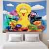 Sesame Street Print Tapestry, Backdrop, Easy Setup, Ideal for Bedroom, Office & Living Room, with Aesthetic Wall Hanging Decor.