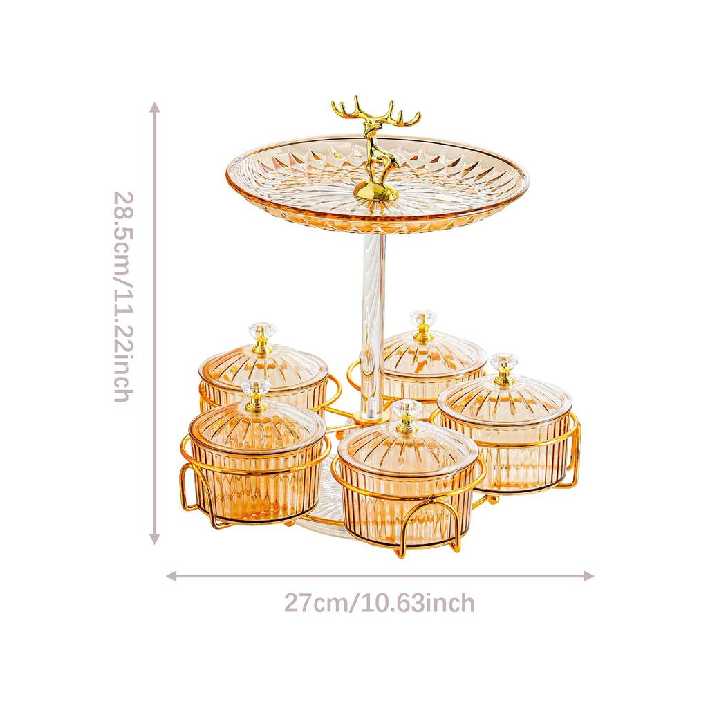 2 Tier Rotating Serving Tray Cupcake Stand with 5 Cases Platter Decoration Dining Room Fruit Buffet Display Tower for Party
