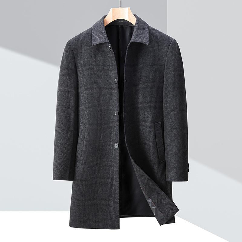 Осенне-зимняя мужская кашемировая ветровка средней длины со свободными лацканами шерстяное пальто для пап среднего возраста в деловом стиле