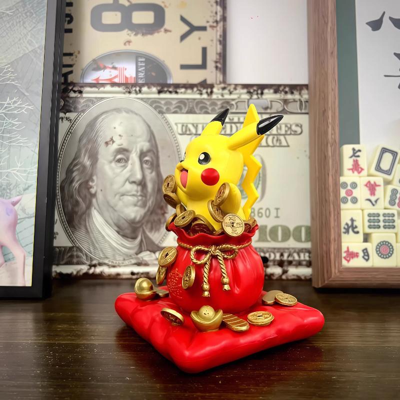 13cm Pikachu Gk Figure Gold Coin Themed Collectible Statue Desktop Decor Car Ornament Anime Peripheral Toy For Fans