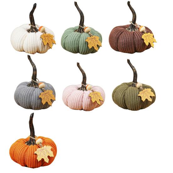 Mini Knit Pumpkins Desktop Ornaments Autumn Fabric Artificial Pumpkin Crafts for Fall Thanksgiving Harvest Festival Halloween Home Decor