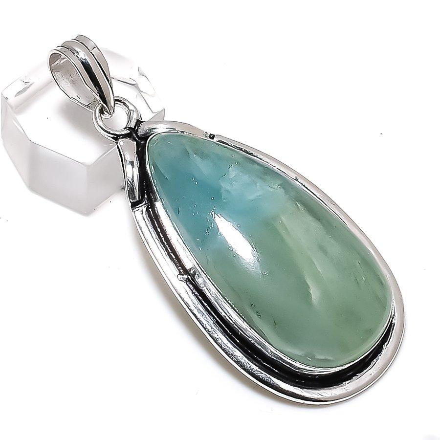 Подвеска из серебра 925 пробы с натуральным аквамарином, ручная работа, 2,44 дюйма, w7k81