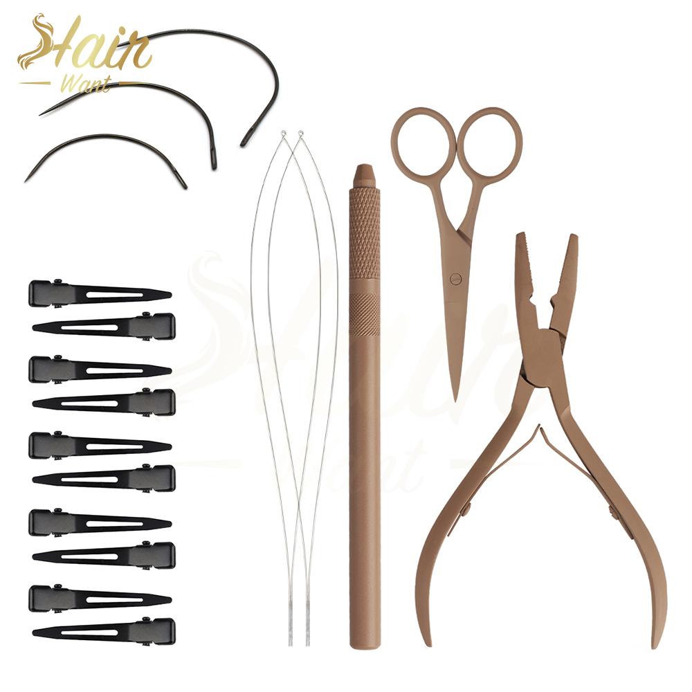 Hair Want Micro Beads Closer Plier Hair Extension Tools Kit with Hair Threader Loop Pulling Hook Multipurpose Scissor Needles