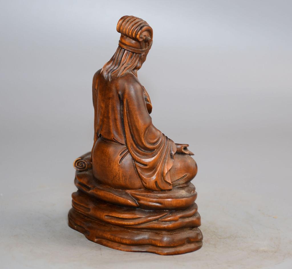 Chinese Antique Vintage Boxwood Carving Exquisite Zhuge Liang Statue Home Decor